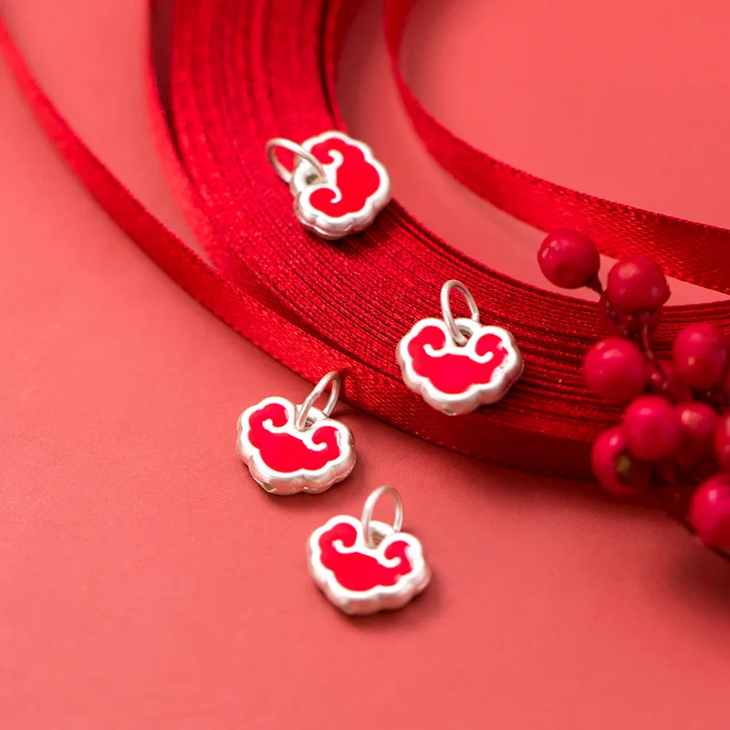 MEETSOFT S925 Серебряный Красный замок из смолы шарм на удачу подвеска сделай сам