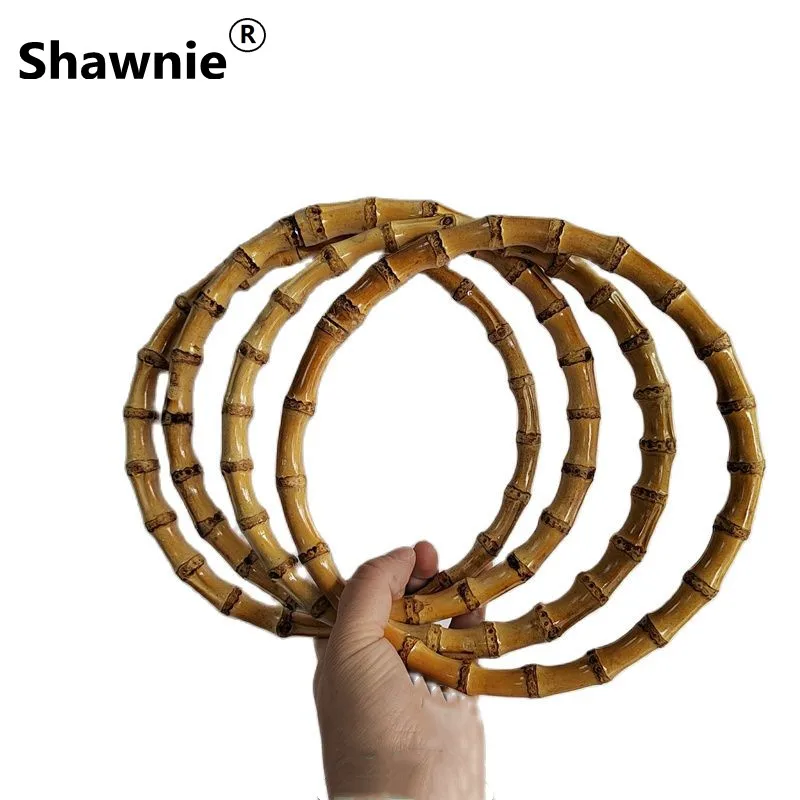 Big Size Outside 20 Cm Large Round Shape Nature Color Bamboo Material Obag Rattan Purse Handle Bamboo Handbag Purse Frame Hanger