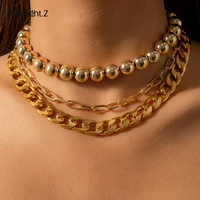 ingesight z 3pcsset goth gothic ccb platics big ball beaded chain choker necklace multi layered chunky thick curb women jewelry