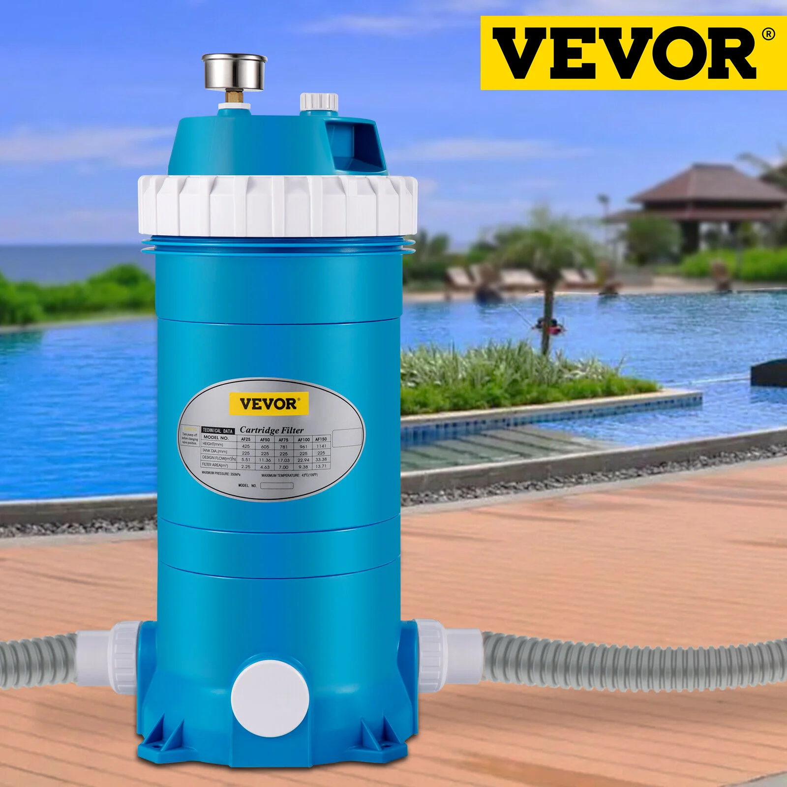 

VEVOR Pool Cartridge Filter System Swimming Pool & SPA Filter Rreplacement 50/100/150/194 Sq W/ Polyester Cartridge And 2 Unions