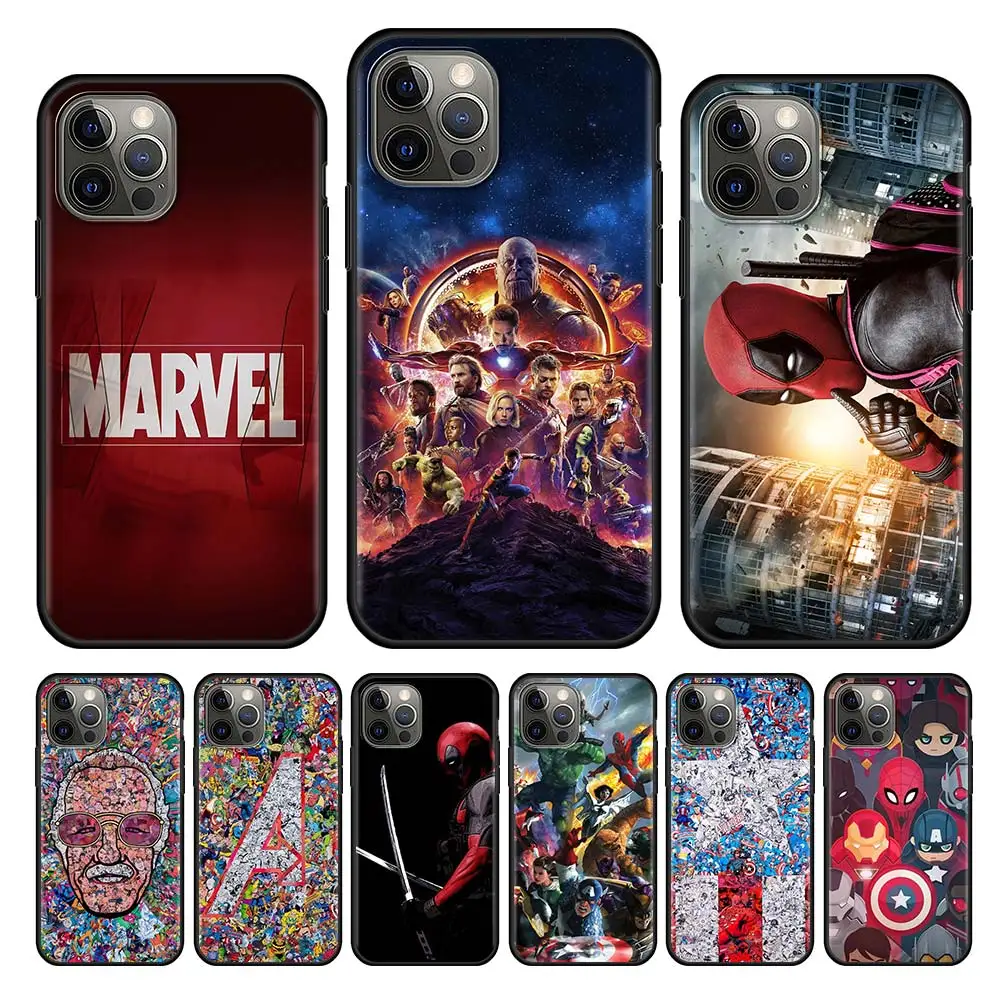 

Soft TPU Case Avengers Deadpool Iron Man For Apple iPhone 11 13 12 Pro Max XR X XS 8 7 6 6S Plus 5 5S SE 2020 Black Phone Cover