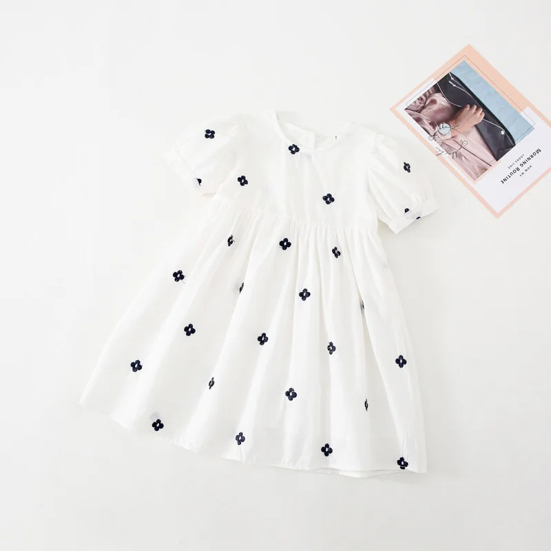 

Girls summer floral embroidery princess dresses 2021 Summer kids fashion loose casual short sleeve dress
