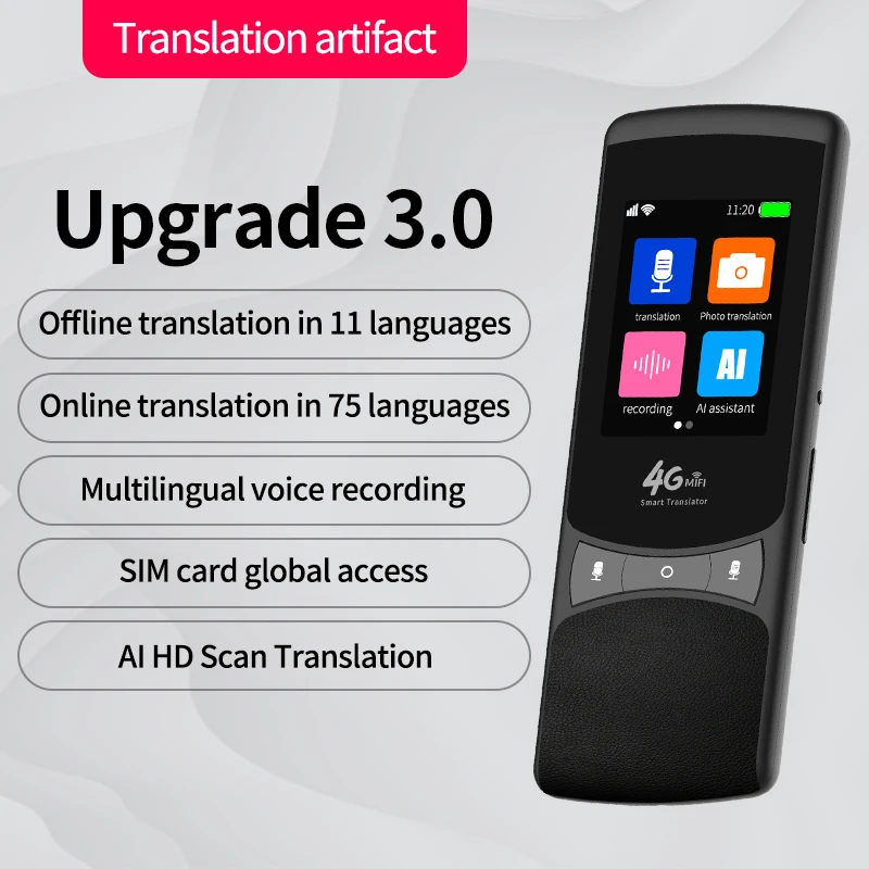

Smart AI Instant Voice Photo Scanning Translator 2.4 Inch Touch Screen Wifi Support Offline Portable Multi-language Translation
