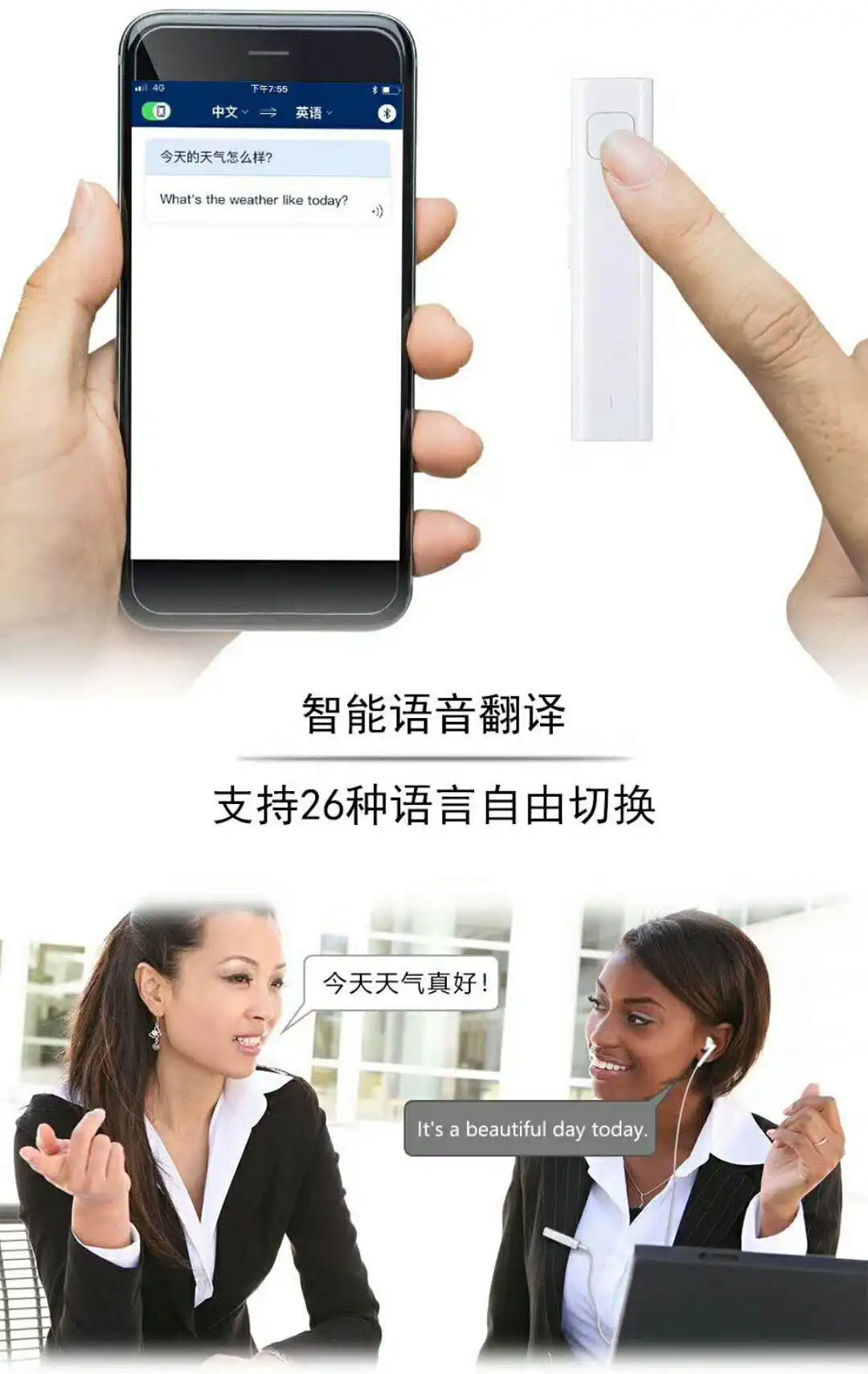 Smart Voice Translation Headset Wireless Stereo Bluetooth Mini Languages Translator Headphone White images - 6