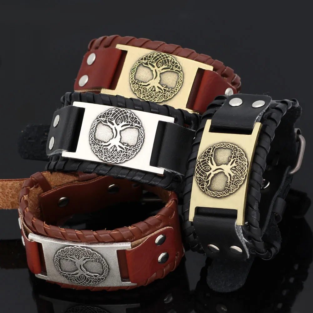 

Nordic mythology world tree of life European and American metal hand bracelet accessories men's adjustable retro hand bracelet