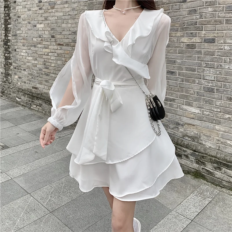 

Women Lolita Design Casual Shirt Dress Elegant 2021 Summer One Piece Korean White Mini Dress Female Vintage Gothic Punk Dresses