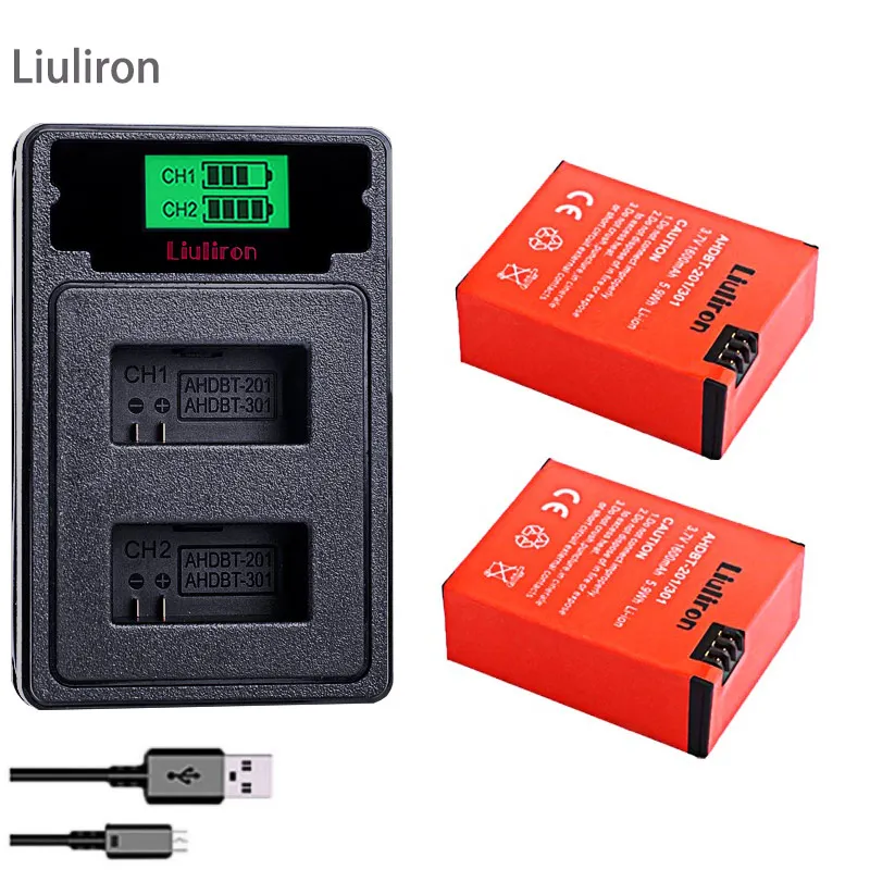 charger and 2battery Go Pro hero 3 3+ gopro3 gopro 3 hero 3 батареи для Gopro hero 3 3+ Black Edition белый серебряный выпуск HD камеры аксессуары - Цвет: charger and 2battery
