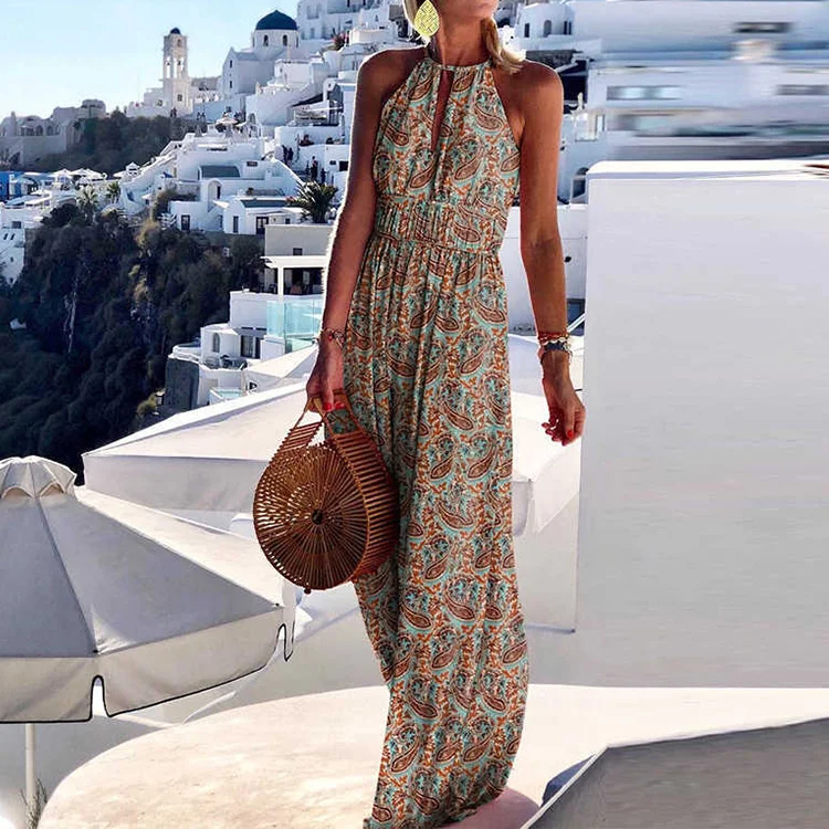 

Платье Zoctuo женское в пол, вечерние кантное элегантное вечернее Клубное платье с богемным принтом, без рукавов, повседневная одежда для отпу...