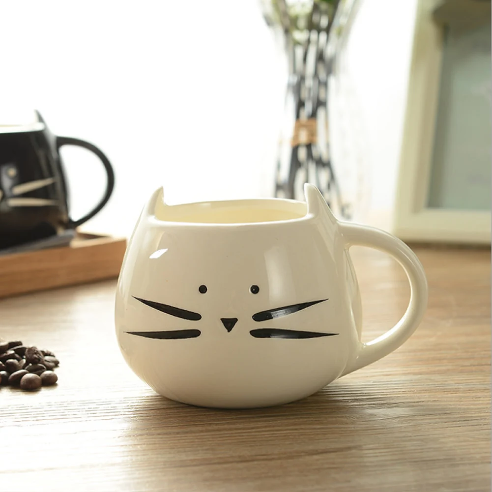

420ml Lovely White / Black Cat Coffee Milk Light Ceramic Lovers Mug Couples Cup