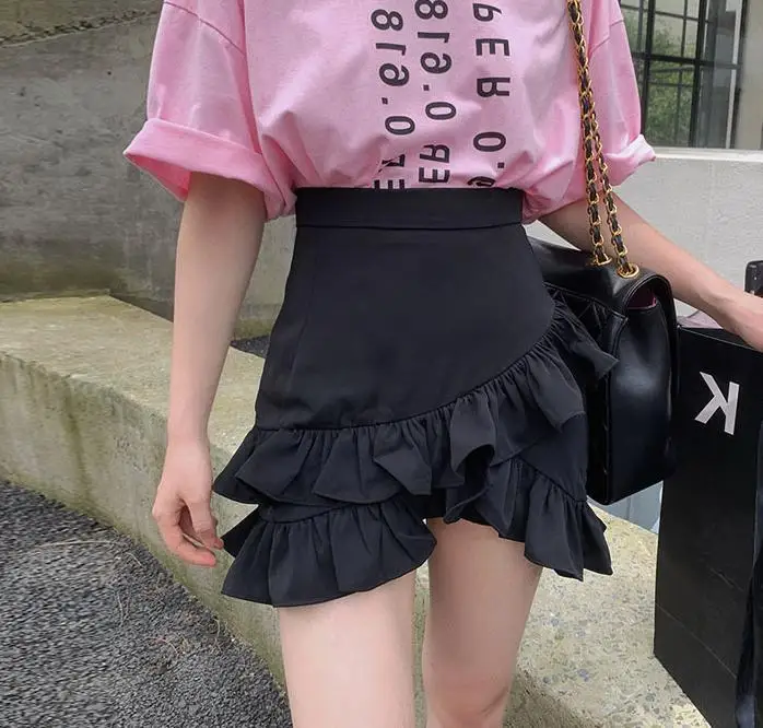 

Юбка-мини женская с завышенной талией, шикарная многослойная Асимметричная трапециевидная короткая юбка черного цвета, уличная одежда, на ...