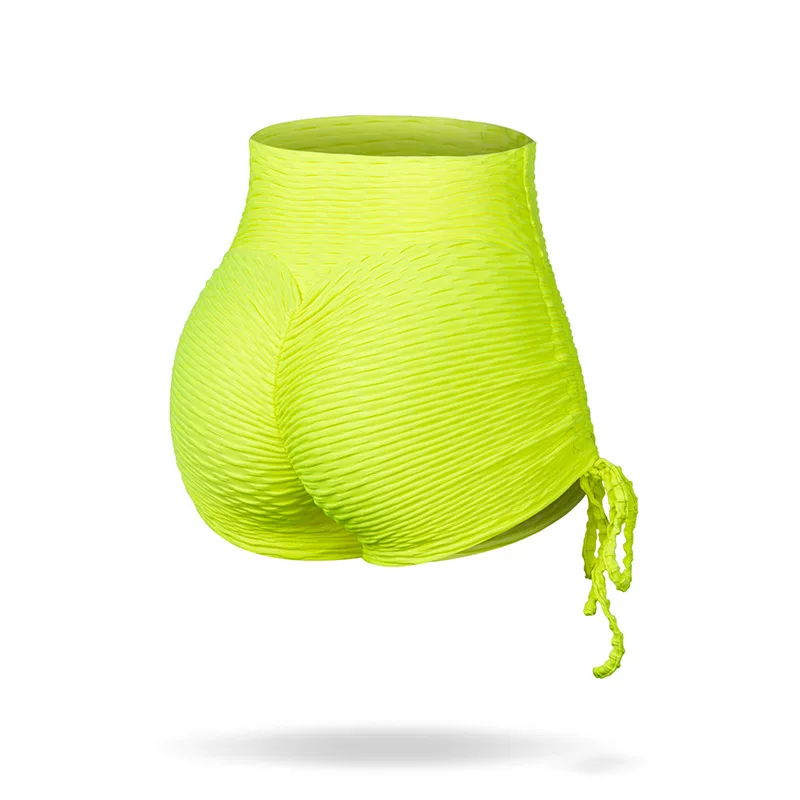 

2021 Sports Shorts Women's Jacquard Solid Color Push Up Legging Three-point Bow Drawstring Bubble Pants Cellulite Leggings Women