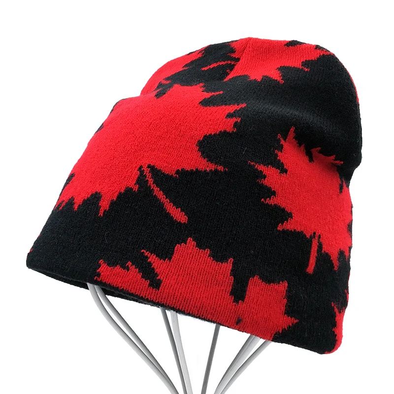 Осенне-зимние вязаные акриловые шапки-бини с вышивкой в виде канадского Красного
