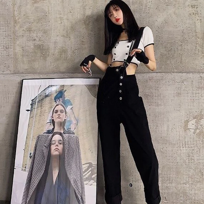 

Casual Jeans Women High Waist Button White Overalls Female Korean Straight Denim Trousers 2021 Fashion Harajuku Streetwear White