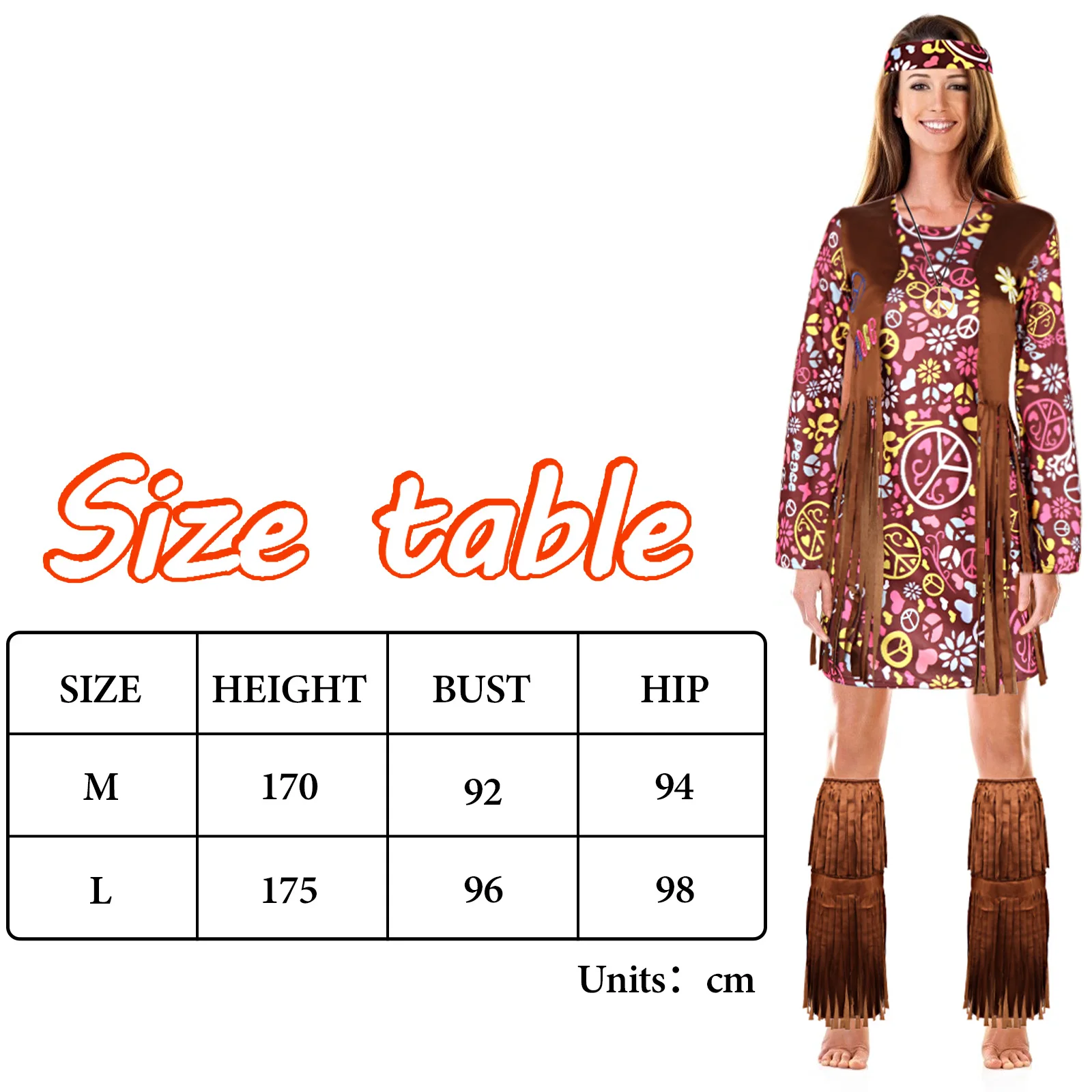 

Women Peace Love Hippie Costume Party 70S Hippie Stage Wear Costume Peace Sign Earring Necklace Halloween Indian Tassels