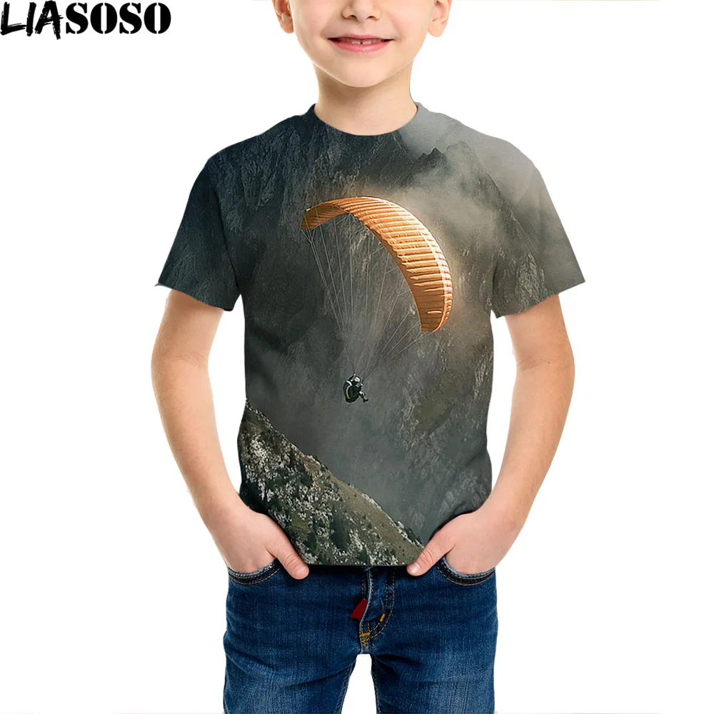 

LIASOSO Unisex 3D Printing Skydiving Parachute Men Women Children T-shirt Harajuku Summer Sports Fitness Funny Kids Tshirt New