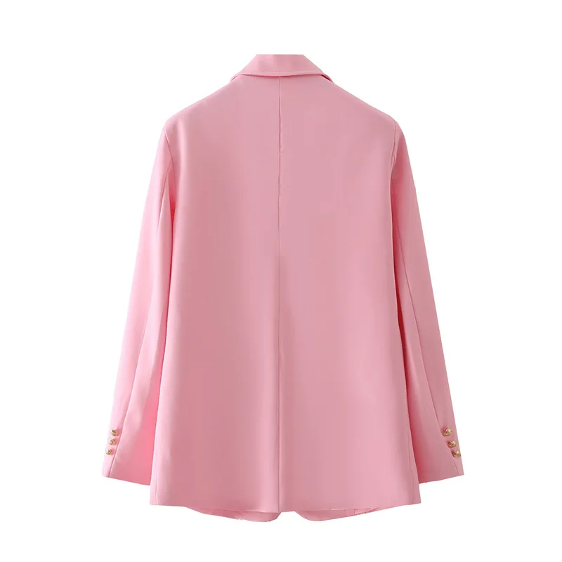 

Spring and autumn women's casual solid color double-breasted pocket decorative jacket