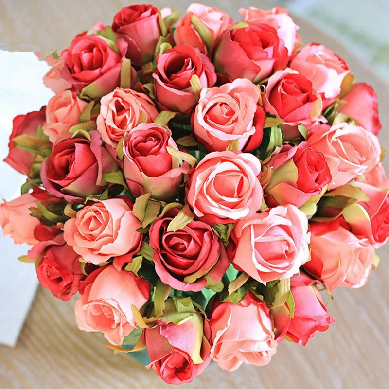 

24 Pcs Artificial Rose Flowers Wedding Bouquet Silk Flowers Home Decoration Party Decor, 12 Pcs Champagne & 12Pcs Pink