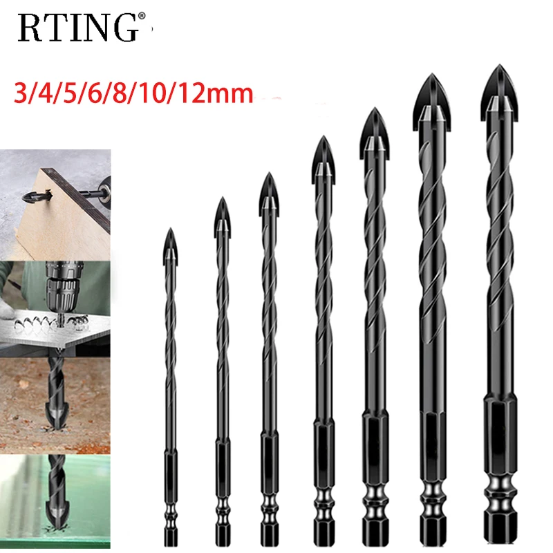 

Professional hexagonal shank drill bit for glass tile wall plastic metal drilling four-blade drill set 3-12mm drilling tool