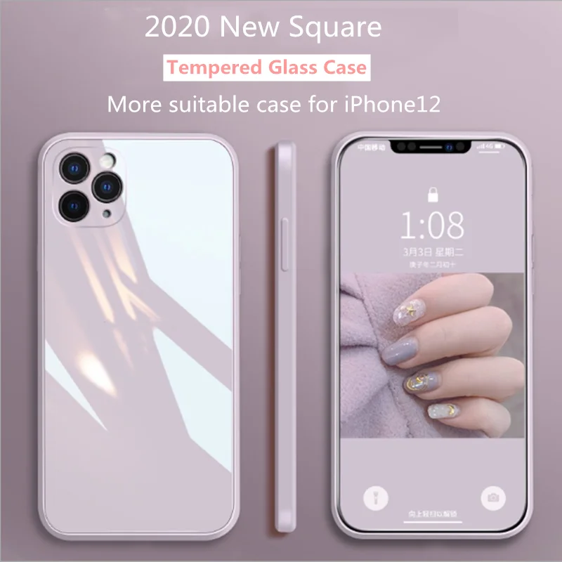 

Square Tempered Phone Case For iPhone 11 12 13 Pro Max Anti-knock Baby Skin Fram Case For IPhone XSMax X XR 6 6S 7 8 Plus Cover