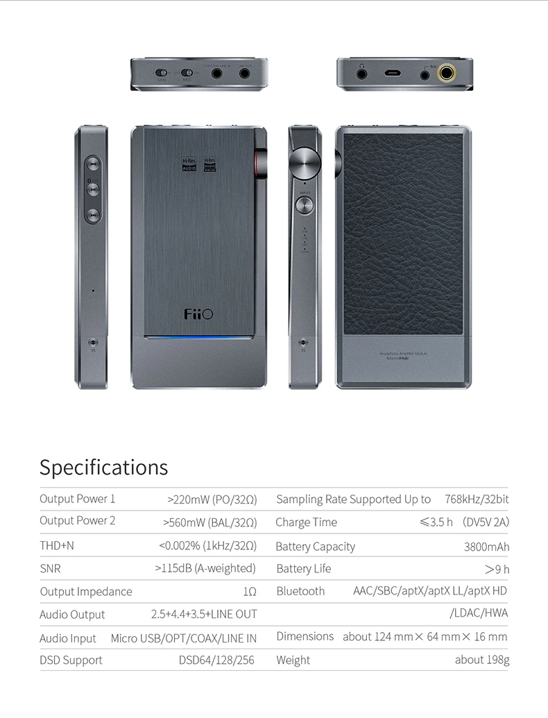 FiiO Q5s Bluetooth 5,0 Dual AK4493EQ DSD256 PCM 768 k/32 бит ЦАП и усилитель USB ЦАП усилитель для iPhone/компьютера/Android/sony