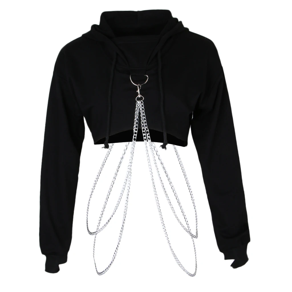 Женский модный пуловер с длинным рукавом капюшоном укороченный топ