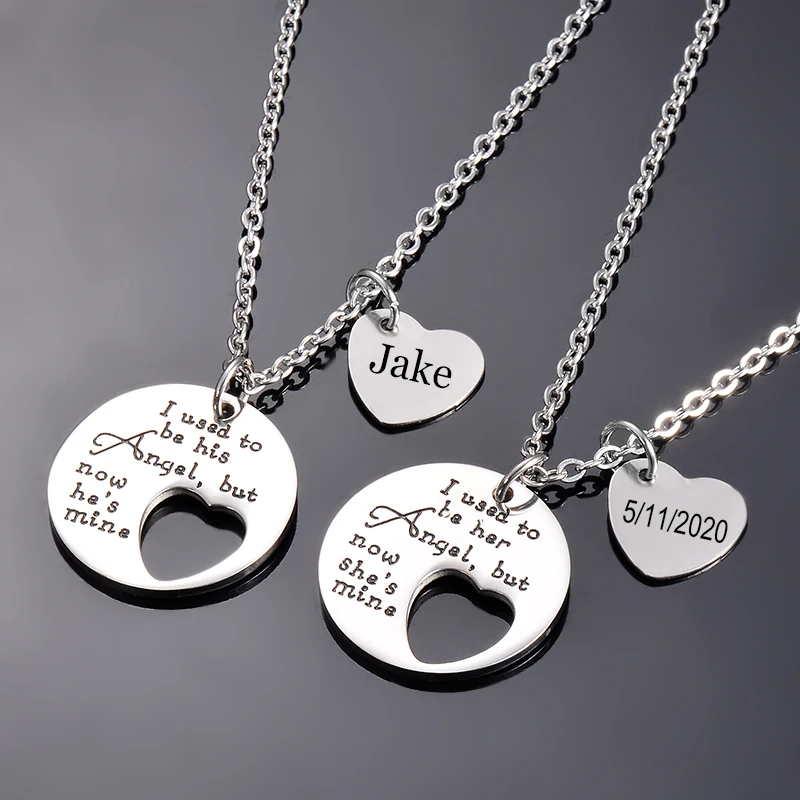 

Custom Engraving I Used To Be His/He Angel Now He's/She's Mine Pendant Necklace Stainless Steel Memorial Jewelry Dropshiping