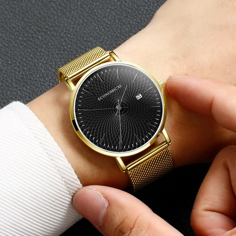 Часы мужские изысканные кварцевые модные деловые с сетчатым ремешком | Наручные