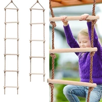 kids fitness toy wooden rope ladder multi rungs climbing game toy outdoor training activity safe sports rope swing swivel rotary