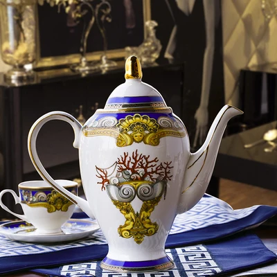 teapot Роскошный голубой океан костяного фарфора тарелки Западный клуб высококлассные Сердце моря Керамическая Посуда декоративная тарелка - Цвет: teapot