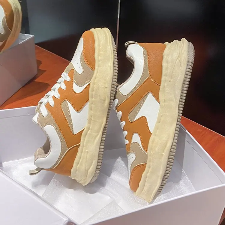 Women Board Shoes 2023 New Non-slip Lace-up Student Sports Shoes Thick Bottom Color Matching Fashion Casual Vulcanized Sneakers