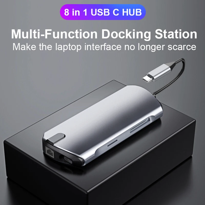 8-в-1 USB концентратор для передачи данных типа C с 8-портовым SD/TF/USB 3 0 HDMI ридер Type PD