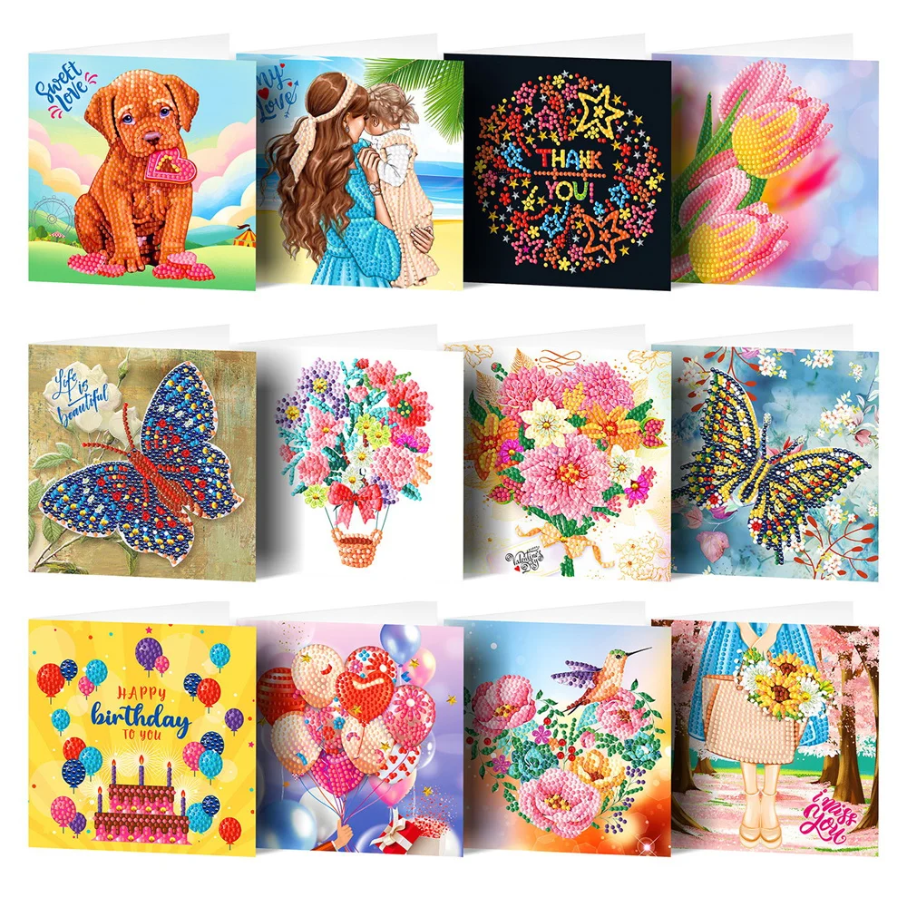 12 pcs set Handmade festival greeting postcard DIY Birthday cards gift for kids 5D diamond painting Greeting card