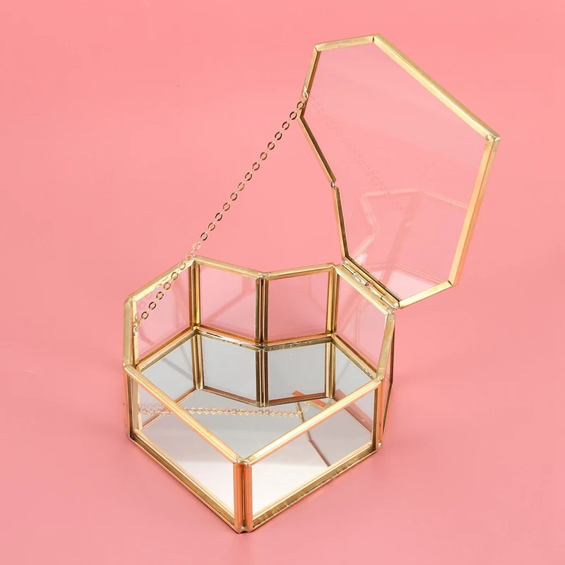 

Promotion! Flip Love Heart Shaped Geometric Glass Jewelry Box Glass Ring Box Exquisite Unique Wedding Jewelry Box Ring For Weddi