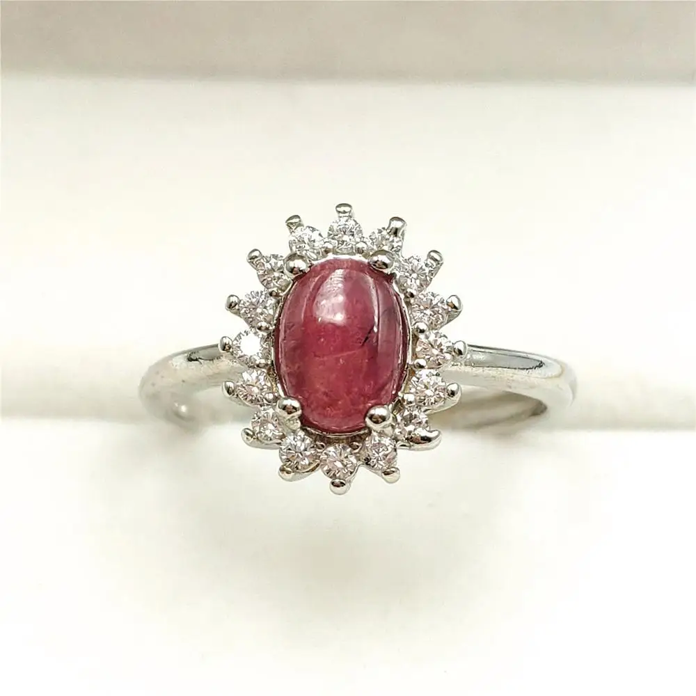 Подлинное натуральное красное розовое турмалиновое овальное кольцо с