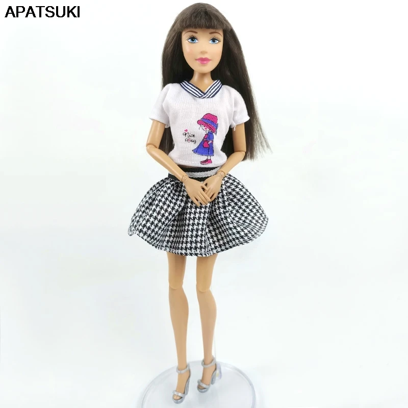 1 комплект белое платье с принтом для куклы Барби Одежда Рубашки Топы Короткие