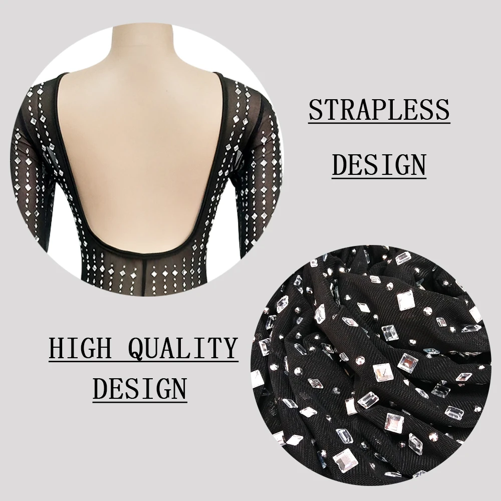 

Zuctuo 2020 Women spring Sexy Dress Mesh Diamond Dress Long Sleeve High Waist O neck Pullover Backless Night Club Suit