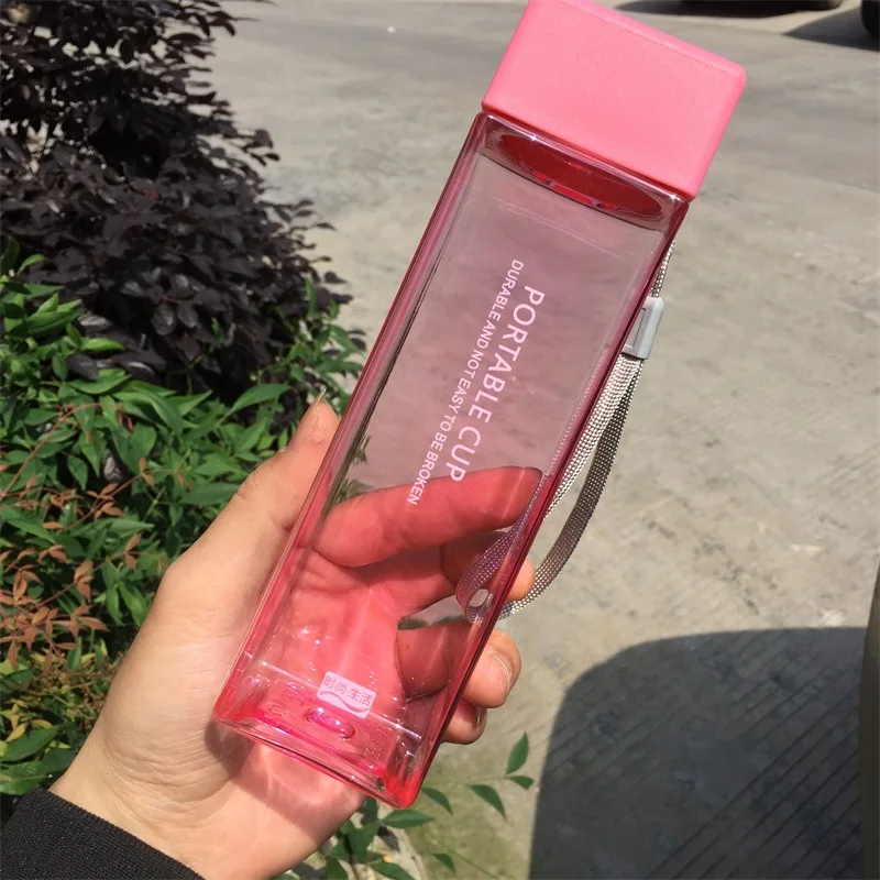 

NEW Square Shapewater Bottle Plastic Bottle Drinkware Simple Personality Water Bottles Anti-Falling Outdoor Travel Portable