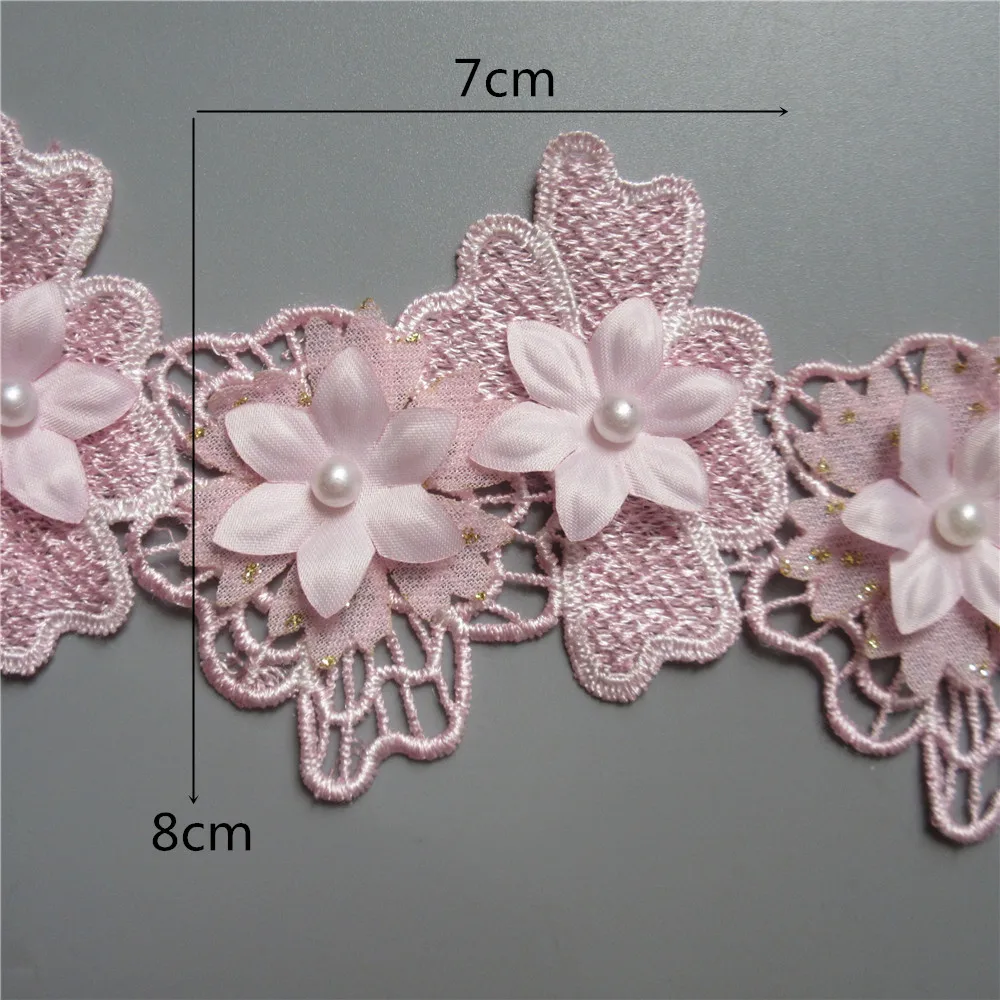 5/10x розовые жемчужные цветы кружевная отделка вязаная Свадебная растворимая