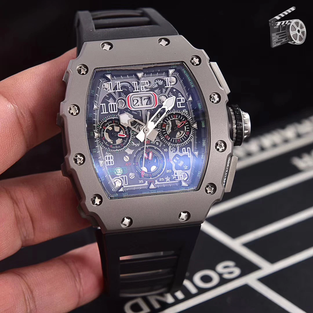 

Classic New Black Grey Rubber Men Watch Sapphire Automatic Mechanical Tourbillion Calendar Titanium Case Sport Limited AAA+