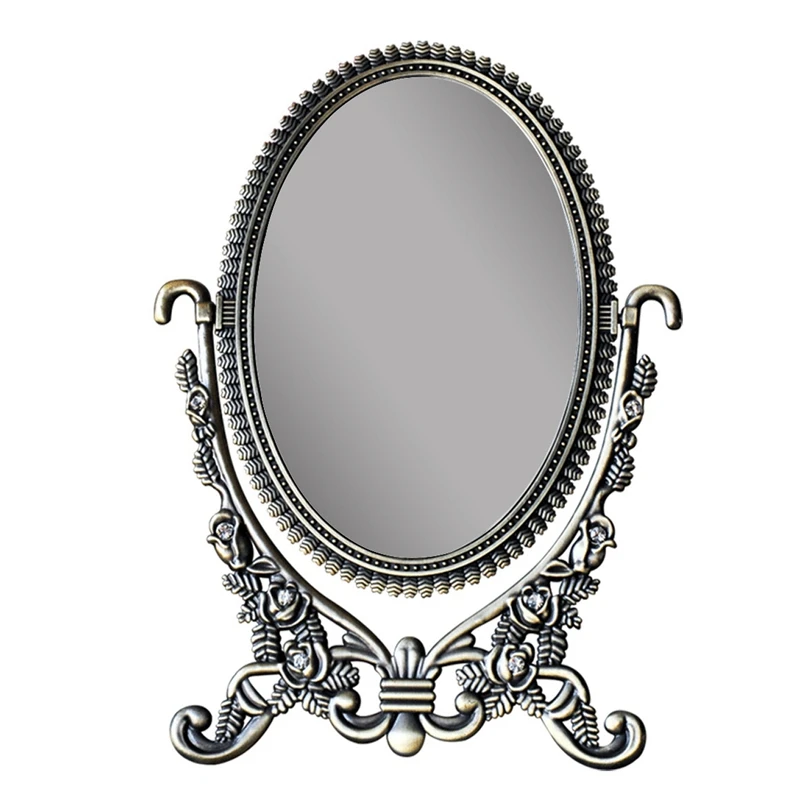 

Vintage European Oval Double-Sided Classical Rose Carving Aristocratic Makeup Mirror Beauty Desktop Backlit Mirrors