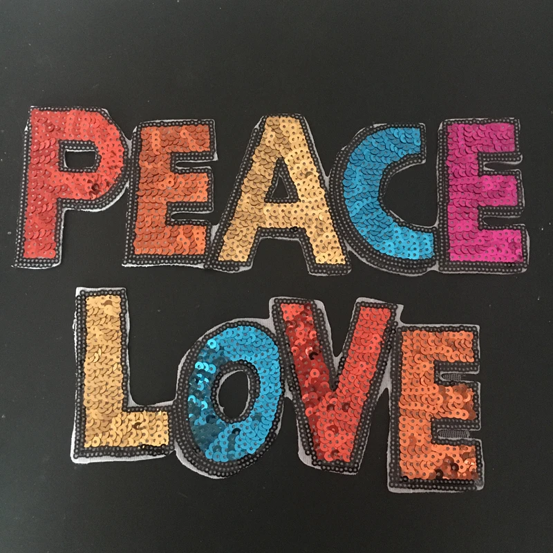 1 комплект Красочные патчи с надписью «PEACE LOVE», патчи для одежды и сумок, аксессуары для одежды «сделай сам», патчи с большими буквами и блестками для шитья 1 комплект Красочные патчи с надписью «PEACE LOVE», патчи для одежды и сумок, аксессуары для одежды «сделай сам», патчи с большими буквами и блестками для шитья