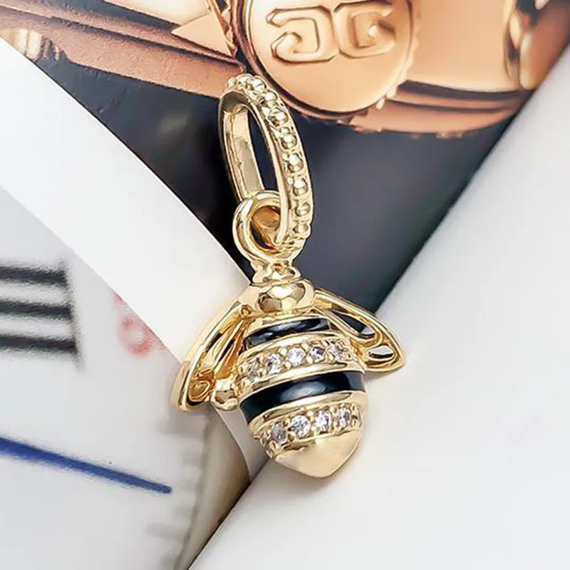 

100% 925 Sterling Silver Charm Beautiful Golden Bee Pendant Fit Pandora Women Bracelet & Necklace Diy Jewelry