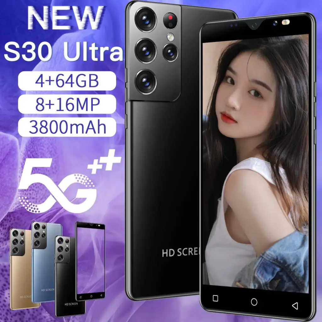 

The Latest Phone S30 Ultra 2021 Global Version Smartphone 5.0 Drop Screen 4+64G 8MP+16MP 3800MAH 10 Core Face Fingerprint ID