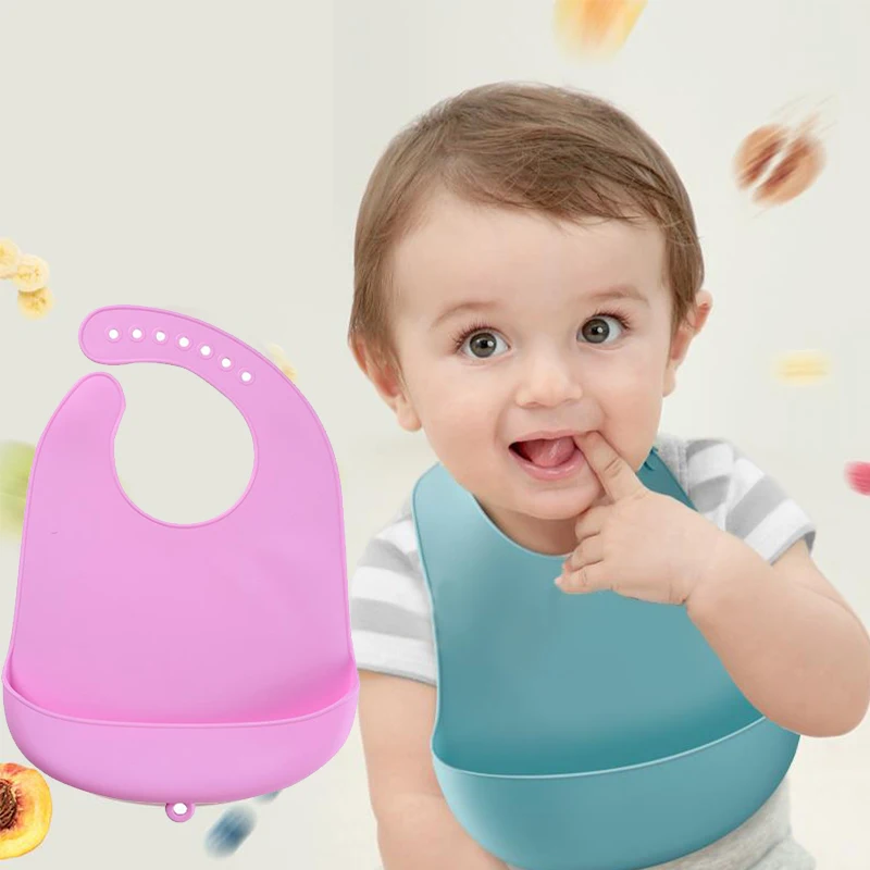 

2 Pieces Silicone Bib for Baby Toddler Adjustable Waterproof Kids Bibs Soft Feeding Apron Keeps Stains Off Babador De Bebe