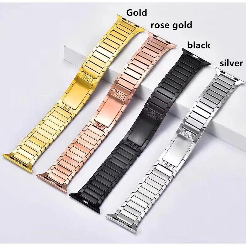 rose gold Ремешок из нержавеющей стали для Apple Watch браслет со звеньями 38 40 мм 42 44 мм ремешки для часов металлический ремешок для iwatch серии 5 4 3 2 1 - Цвет ремешка: rose gold