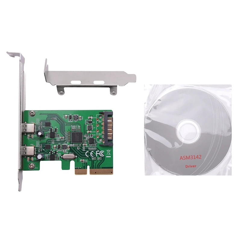 

PCIE to USB3.1 Type-C Riser Card PCI-E USB3.1 Expander ASM1142 2-Port Adapter Card for PCI-E4X PCI-E8X PCI-E16X