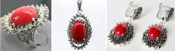 Набор ювелирных жемчужин модные красные резные покрытые лаком марказит 925 пробы