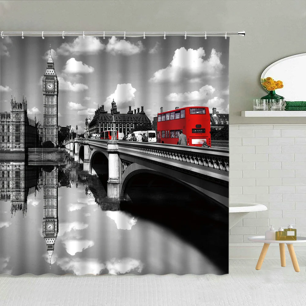 Тканевая занавеска для душа с изображением достопримечательности здания