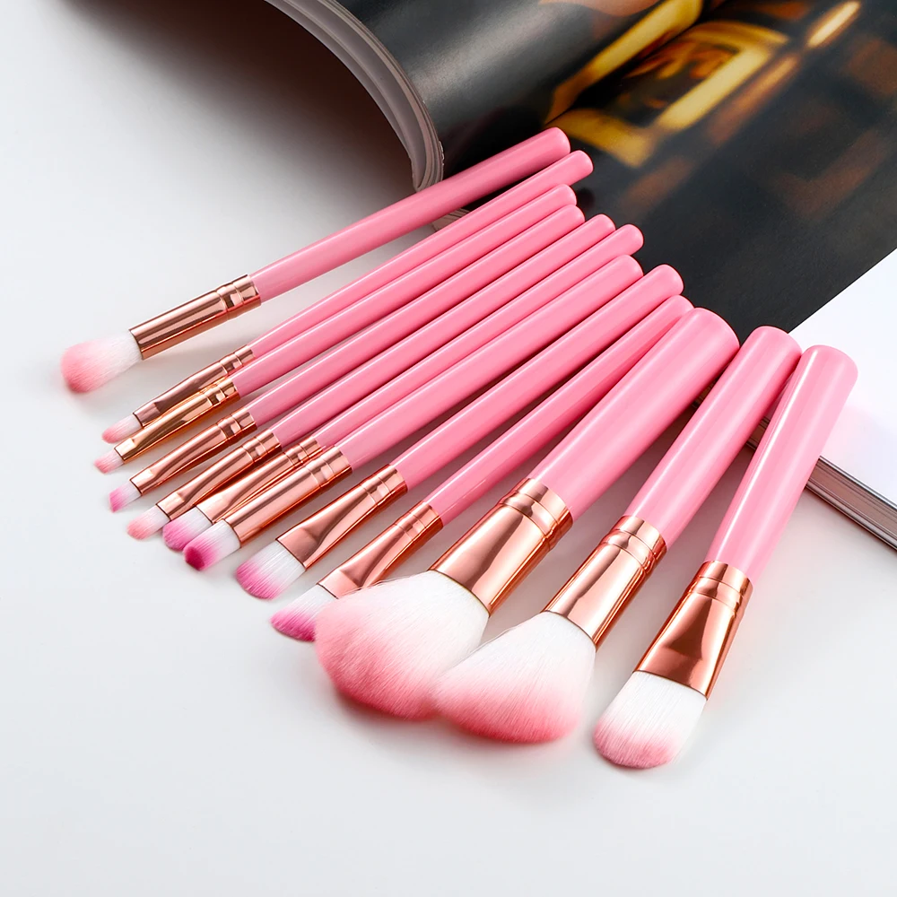 style 2 pink FLD 12 шт./компл. макияж кисть для нанесения основы под макияж кисть для нанесения пудры тени для век, кисть для губ, щеточку для контур кисти для макияжа набор профессиональных кистей для макияжа - Handle Color: style 2 pink