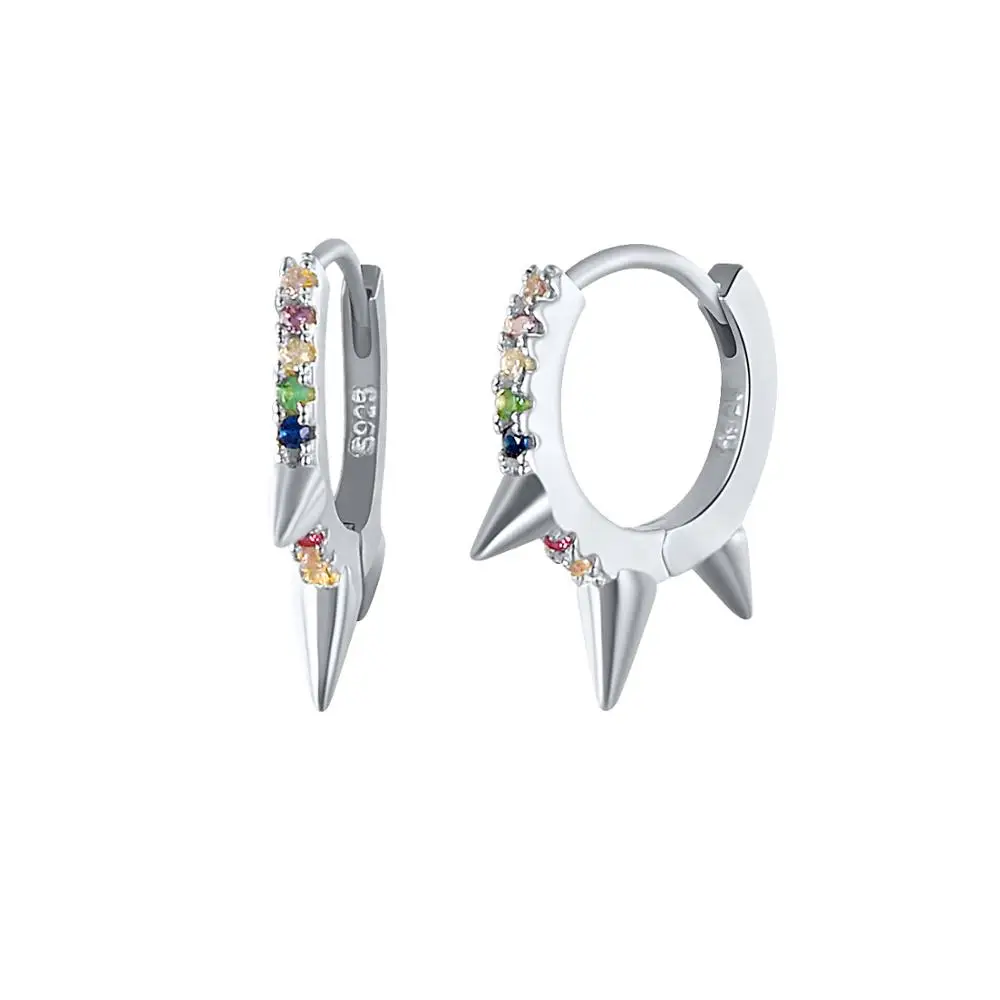 

BOAKO 925 Sterling Silver Huggie Hoop Earrings with Zircon Crystal European Women Simple Rivet Cross Circle Earring Fine Jewelry